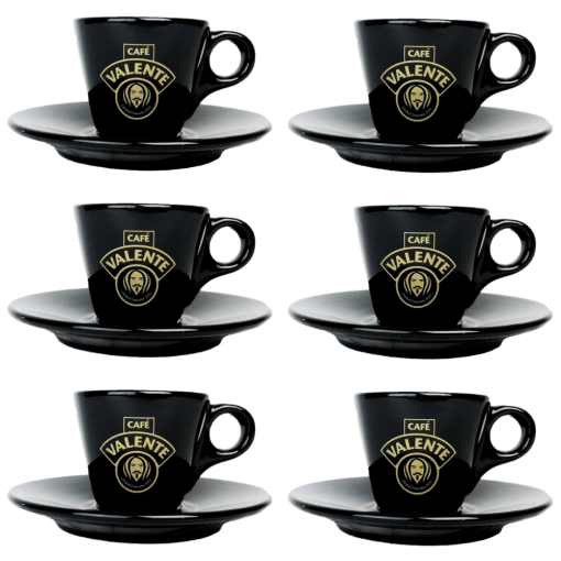 CAFE VALENTE Siyah Espresso Fincan + Tabak (6’lı Set)
